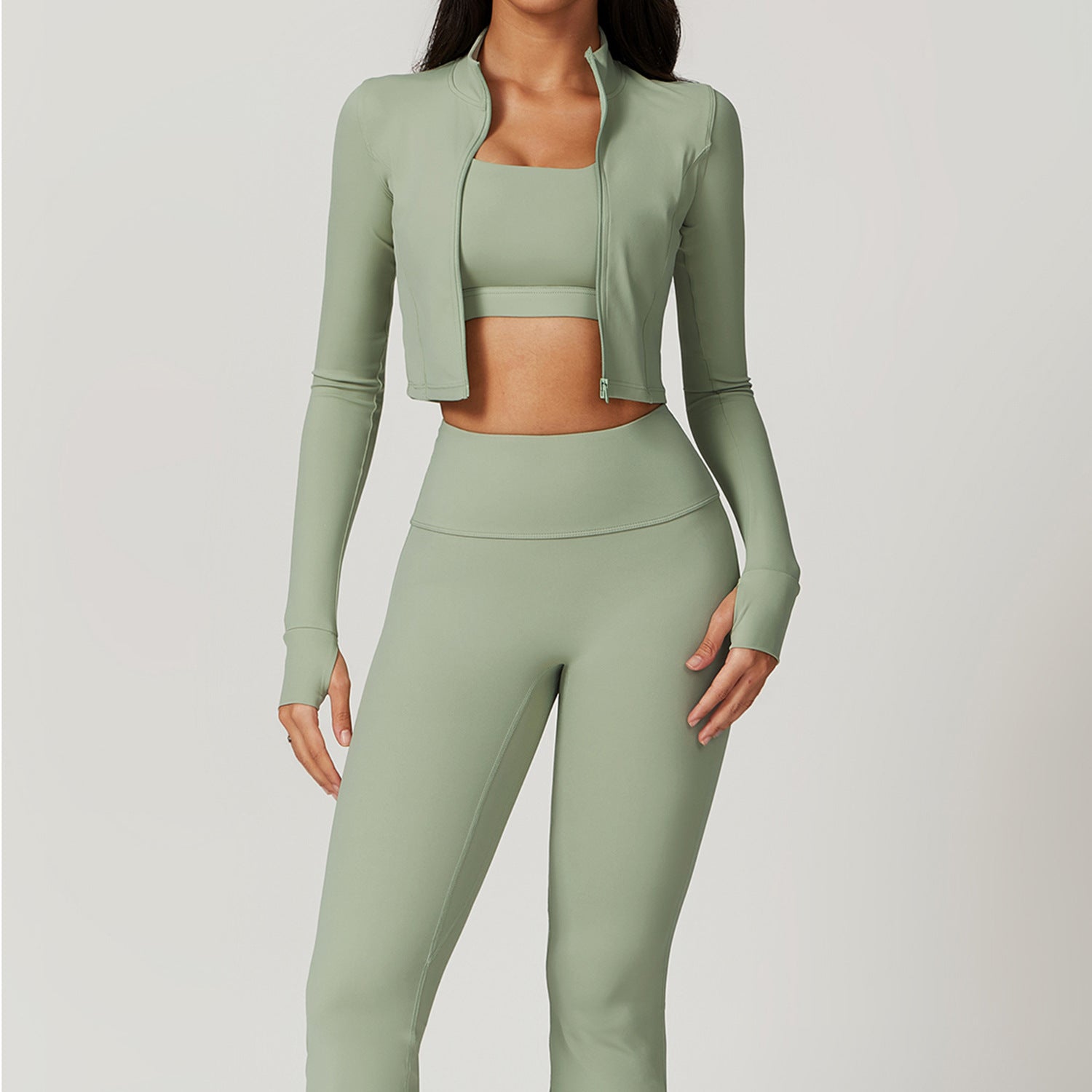 High-Support Cropped Jersey Three-Piece Set