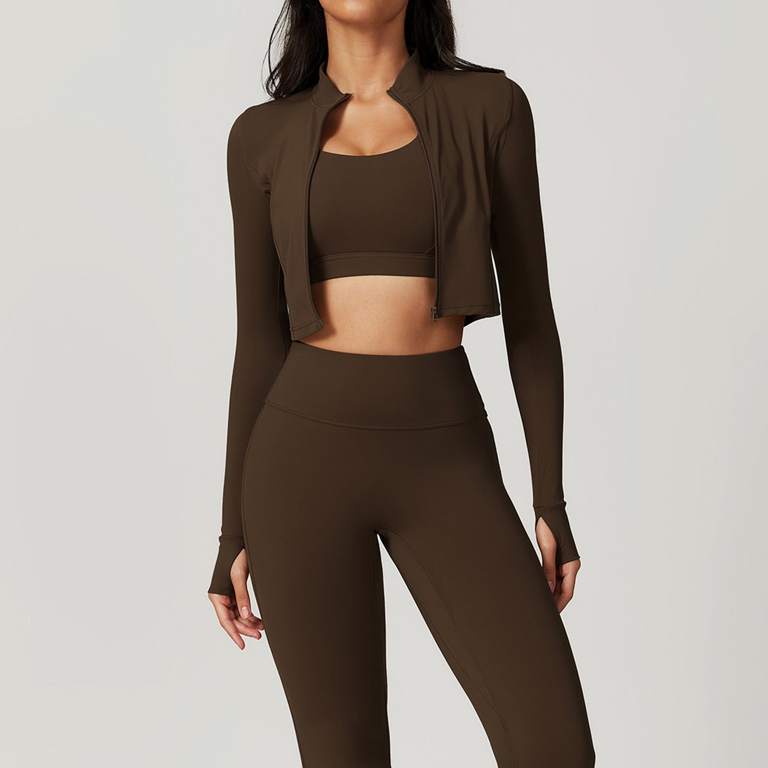 High-Support Cropped Jersey Three-Piece Set