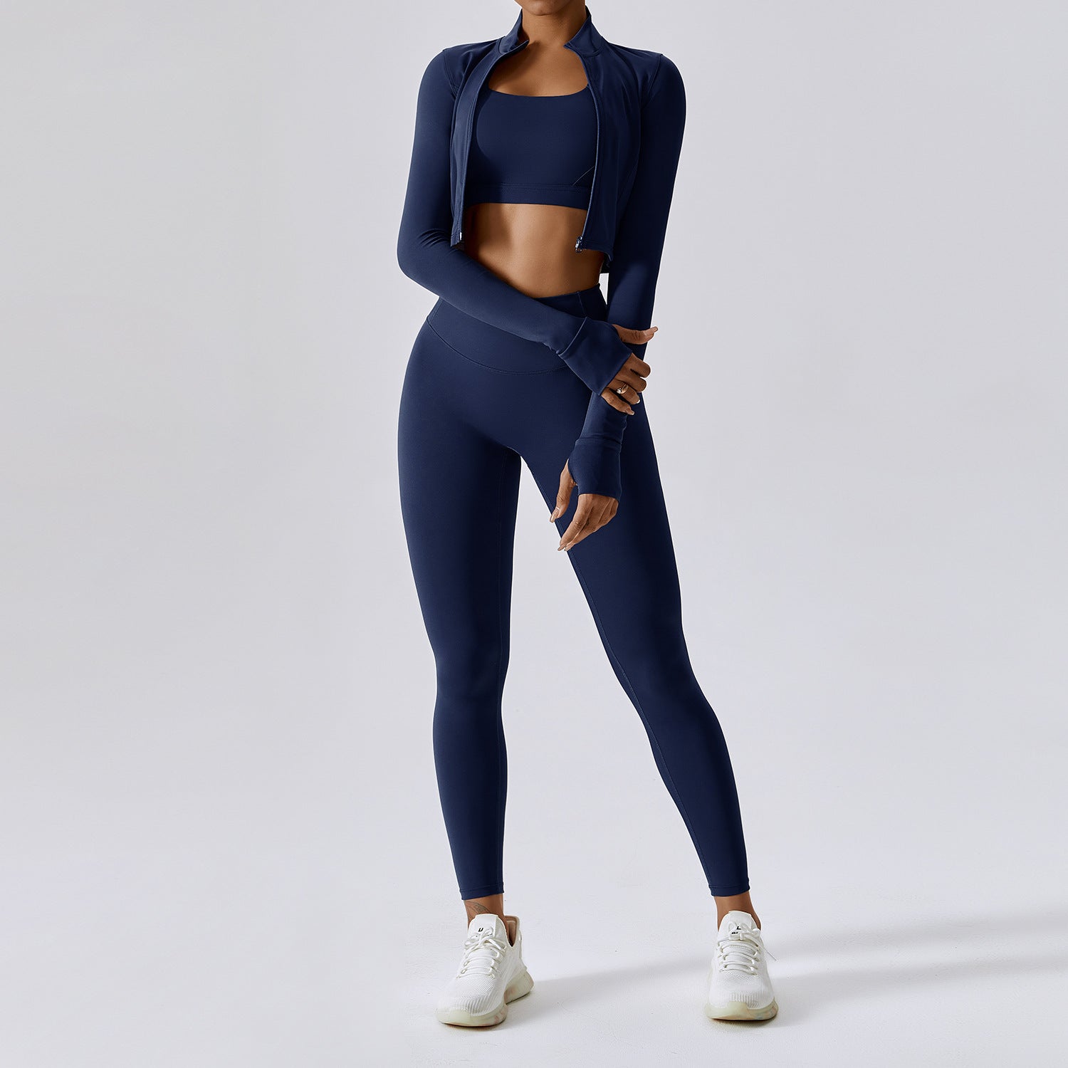 High-Support Cropped Jersey Three-Piece Set