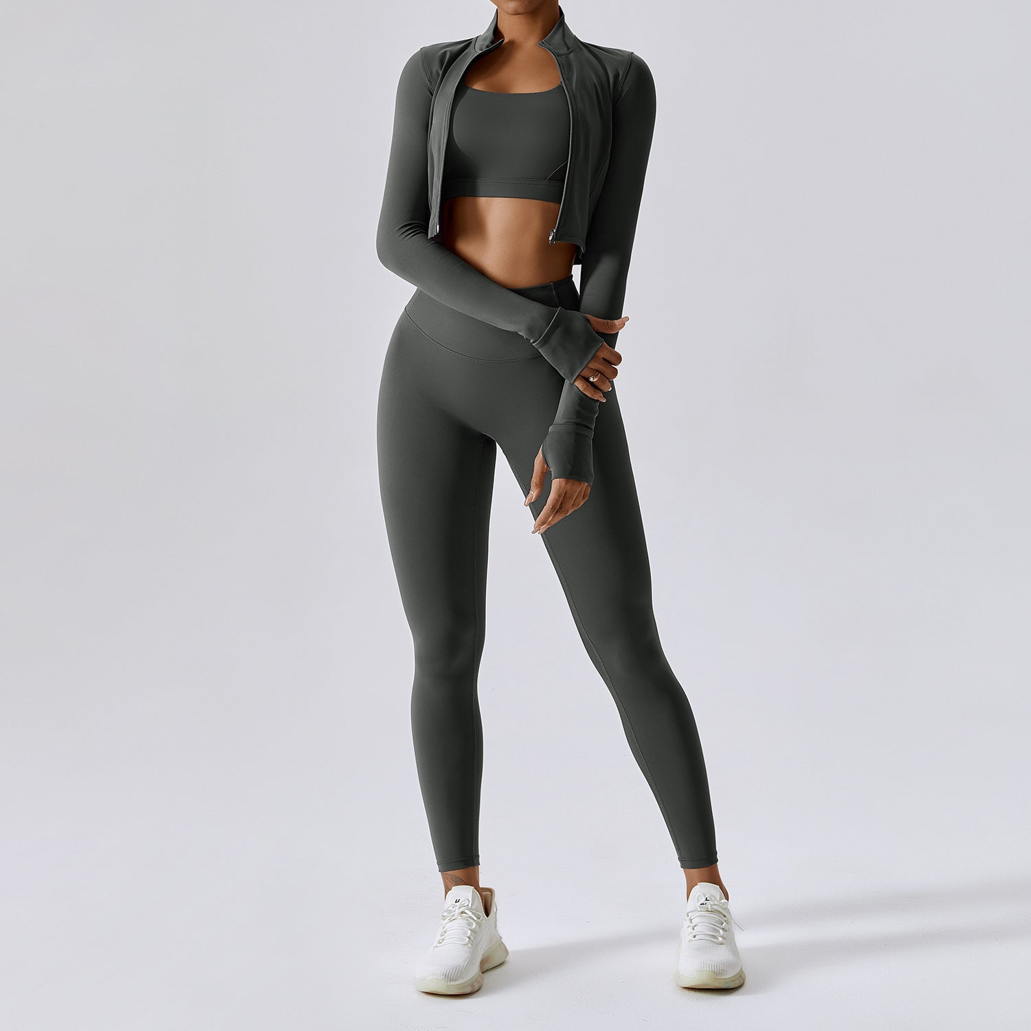 High-Support Cropped Jersey Three-Piece Set